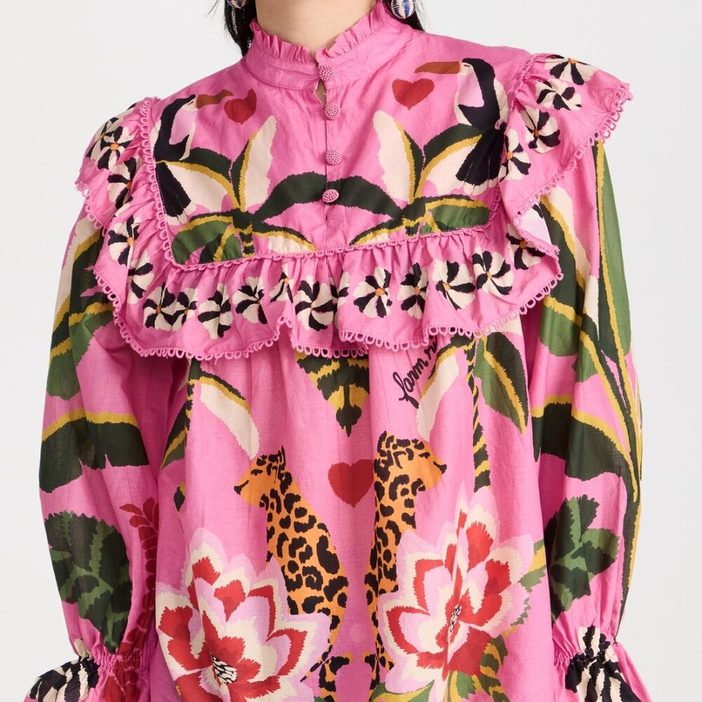 FARM RIO Pink Leopard Forest Blouse Size XL - NWT